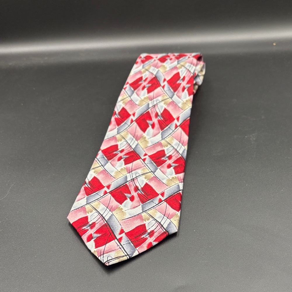 J. Garcia Northern Lights Stylish Red and Gray Men's Silk Tie